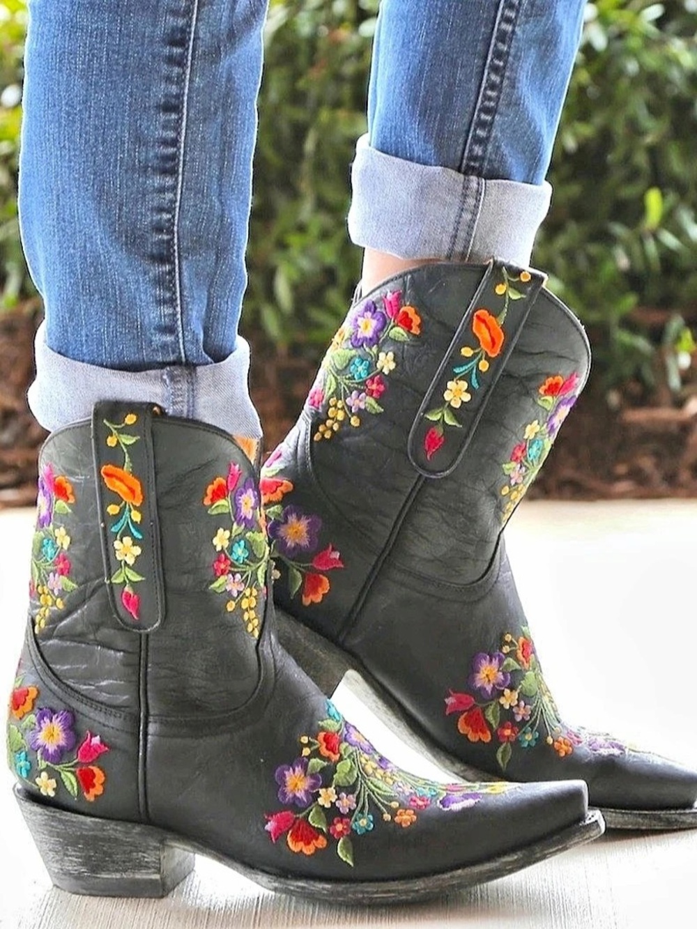 Old Gringo Sora Black Leather Floral Embroidered Western Cowboy Boots-8.5